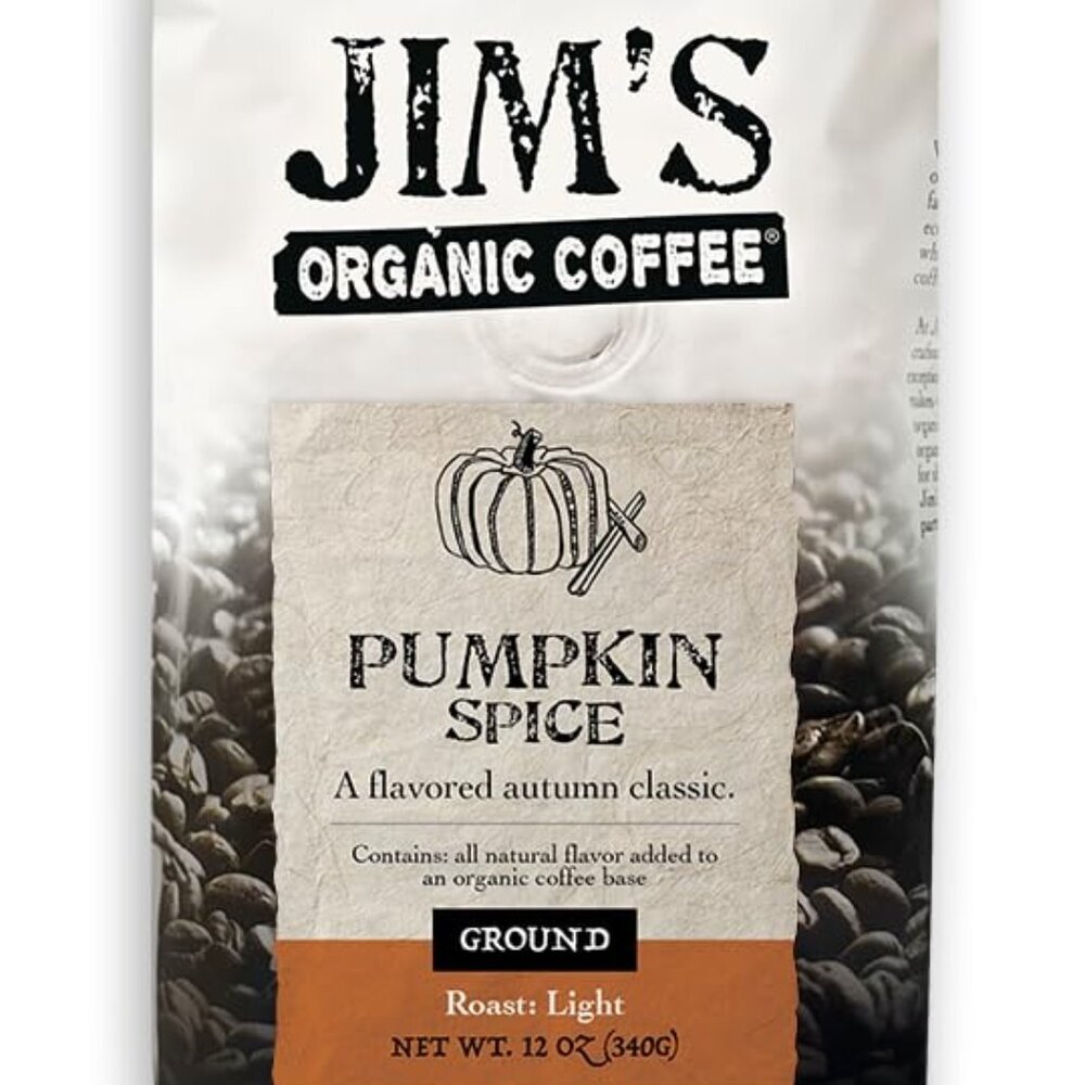 Jim’s Organic Coffee – Pumpkin Spice, All Natural Flavored Blend – Light Roast,